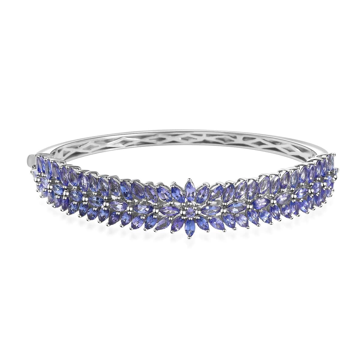 Tanzanite Floral Spray Bangle Bracelet in Platinum Over Sterling Silver (7.25 In) 9.40 ctw image number 0