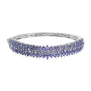 Tanzanite Floral Spray Bangle Bracelet in Platinum Over Sterling Silver (7.25 In) 9.40 ctw