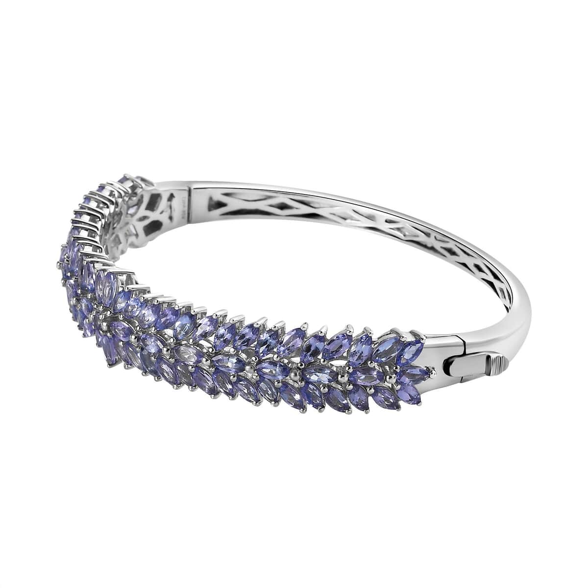 Tanzanite Floral Spray Bangle Bracelet in Platinum Over Sterling Silver (7.25 In) 9.40 ctw image number 3