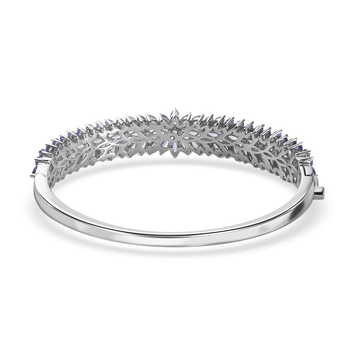 Tanzanite Floral Spray Bangle Bracelet in Platinum Over Sterling Silver (7.25 In) 9.40 ctw image number 4