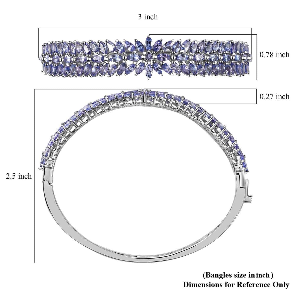 Tanzanite Floral Spray Bangle Bracelet in Platinum Over Sterling Silver (7.25 In) 9.40 ctw image number 5