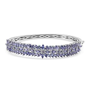 Tanzanite Floral Spray Bangle Bracelet in Platinum Over Sterling Silver (8.00 In) 9.40 ctw