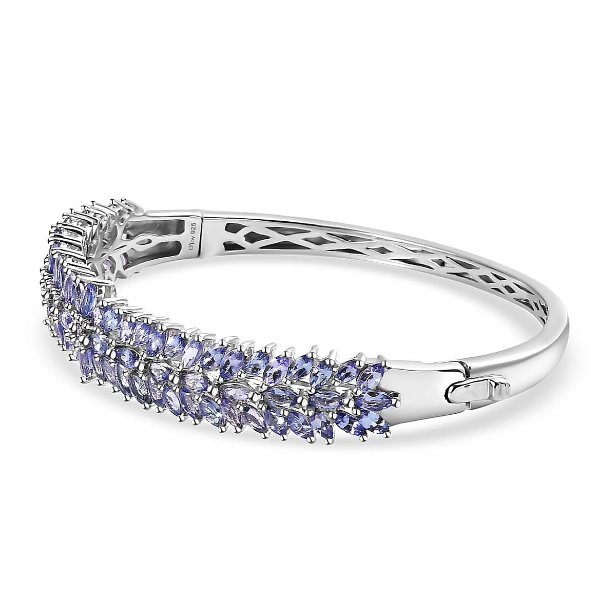 D'Joy Tanzanite Floral Spray Bangle Bracelet in Platinum Over Sterling Silver (8.00 In) 9.40 ctw image number 3