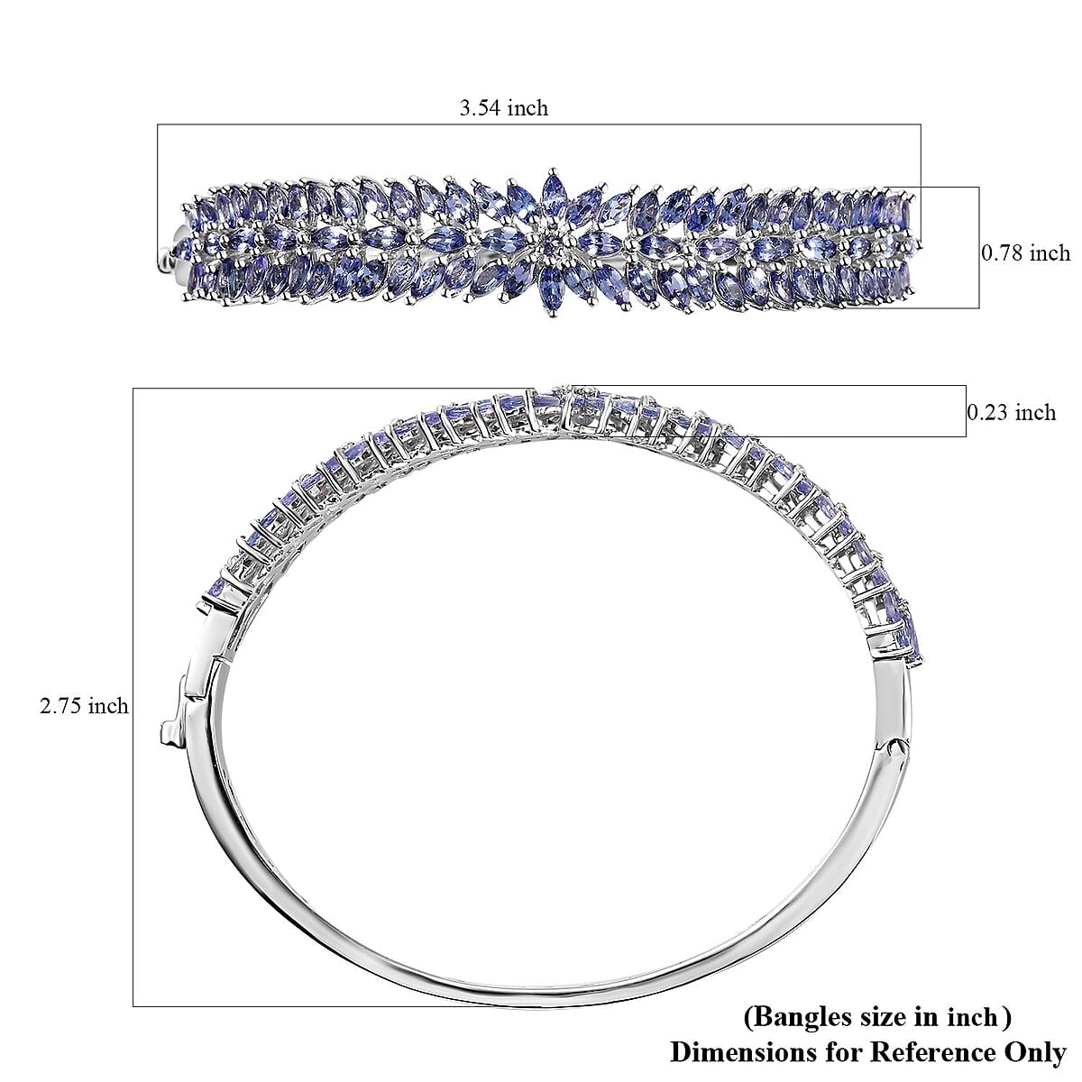 D'Joy Tanzanite Floral Spray Bangle Bracelet in Platinum Over Sterling Silver (8.00 In) 9.40 ctw image number 5