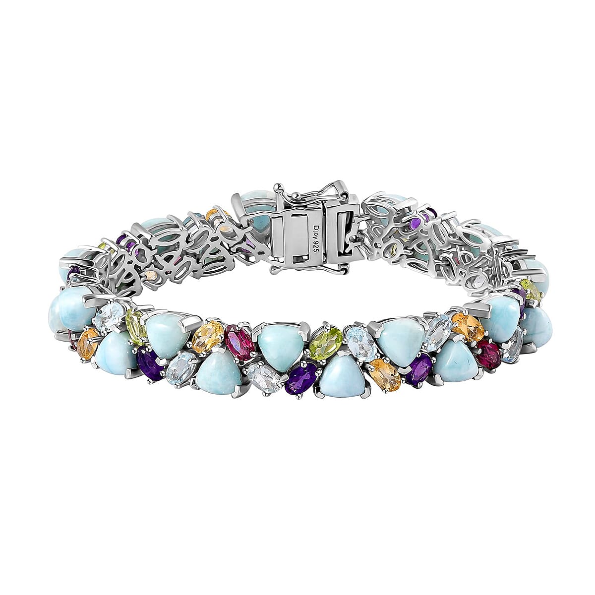 Larimar and Multi Gemstone 31.00 ctw Bracelet in Platinum Over Sterling Silver (6.50 In) image number 0