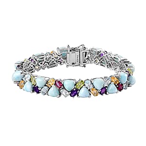 Larimar and Multi Gemstone 31.00 ctw Bracelet in Platinum Over Sterling Silver (6.50 In)