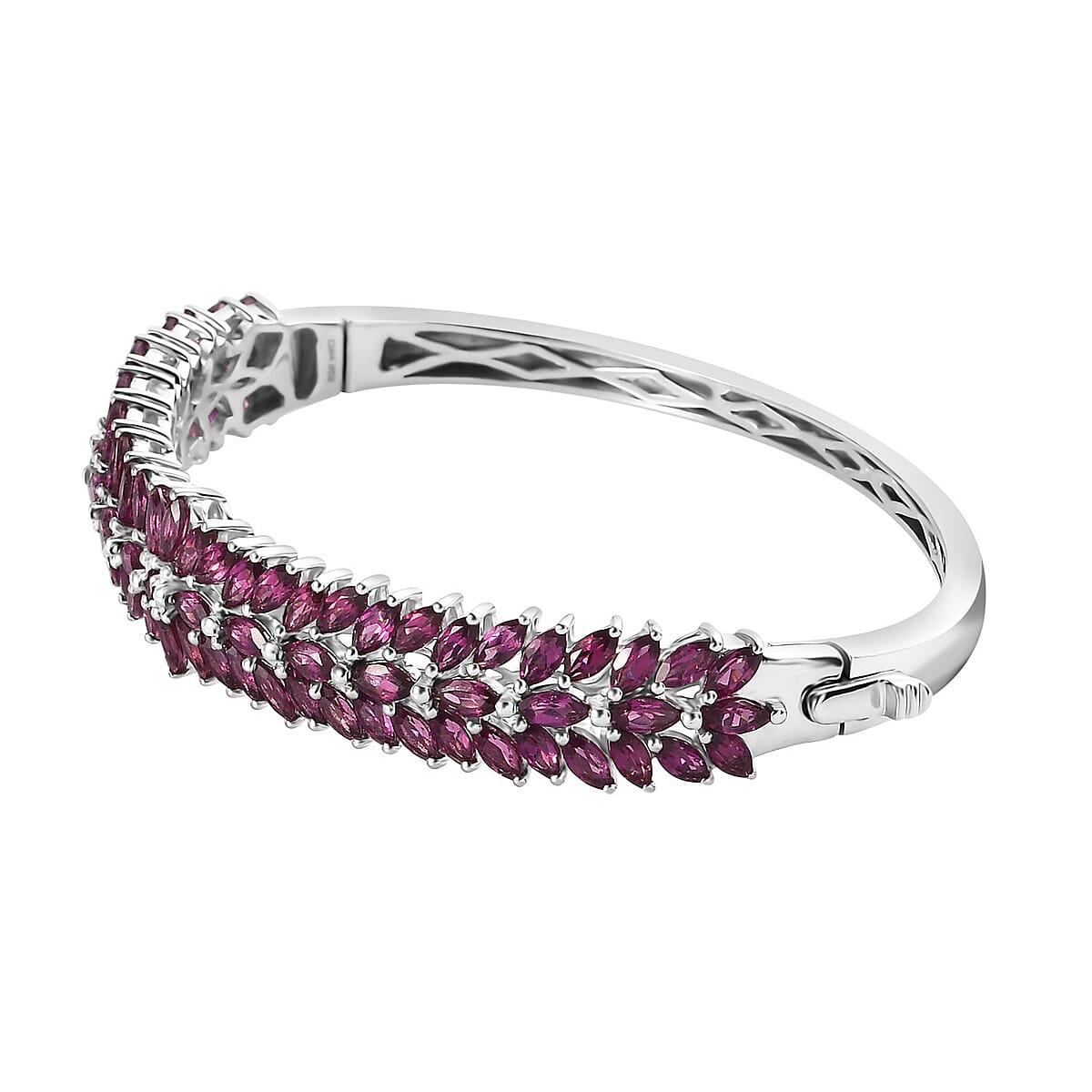 Orissa Rhodolite Garnet Floral Spray Bangle Bracelet in Platinum Over Sterling Silver (7.25 In) 14.10 ctw image number 3