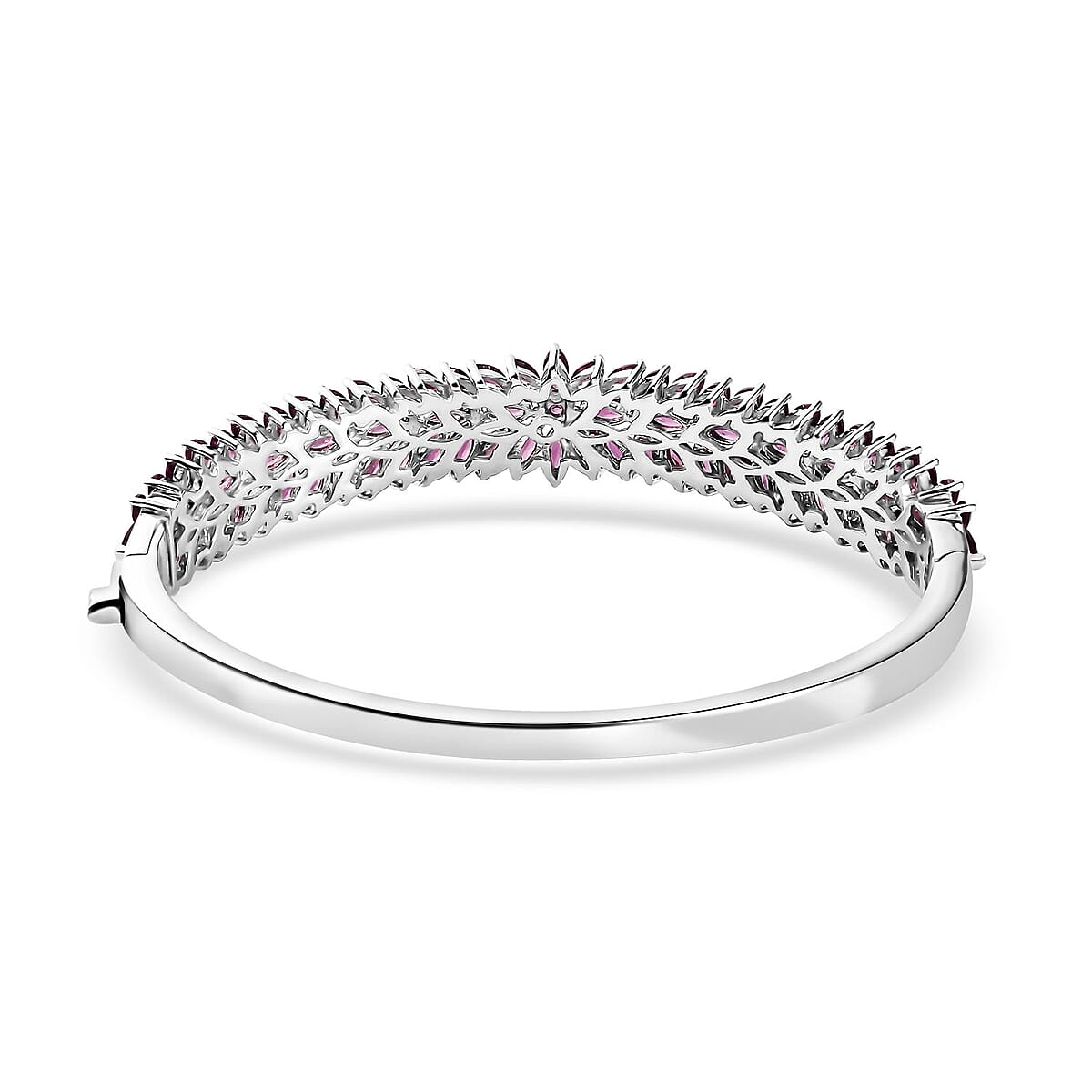 Orissa Rhodolite Garnet Floral Spray Bangle Bracelet in Platinum Over Sterling Silver (7.25 In) 14.10 ctw image number 4