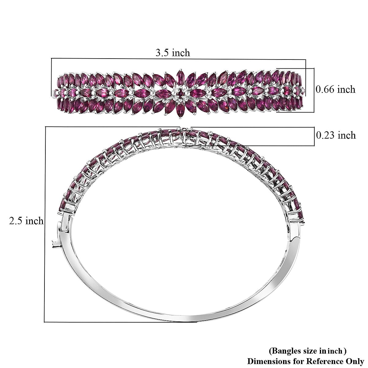 Orissa Rhodolite Garnet Floral Spray Bangle Bracelet in Platinum Over Sterling Silver (7.25 In) 14.10 ctw image number 5