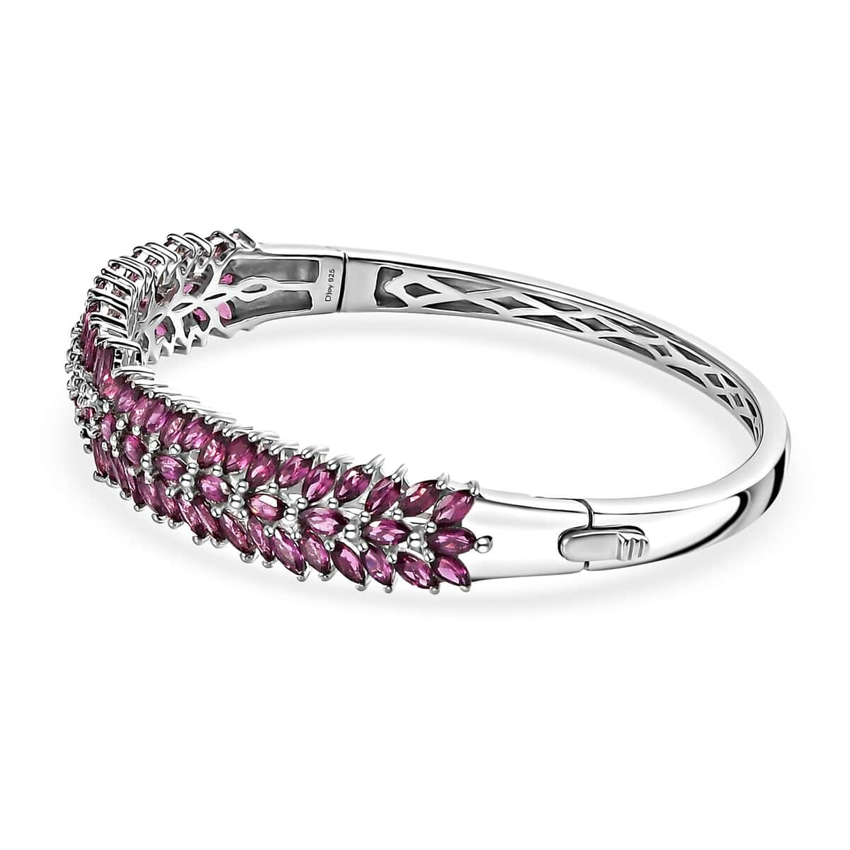 Orissa Rhodolite Garnet Floral Spray Bangle Bracelet in Platinum Over Sterling Silver (8.00 In) 14.10 ctw image number 3