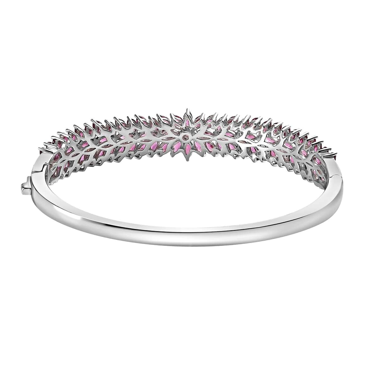 Orissa Rhodolite Garnet Floral Spray Bangle Bracelet in Platinum Over Sterling Silver (8.00 In) 14.10 ctw image number 4