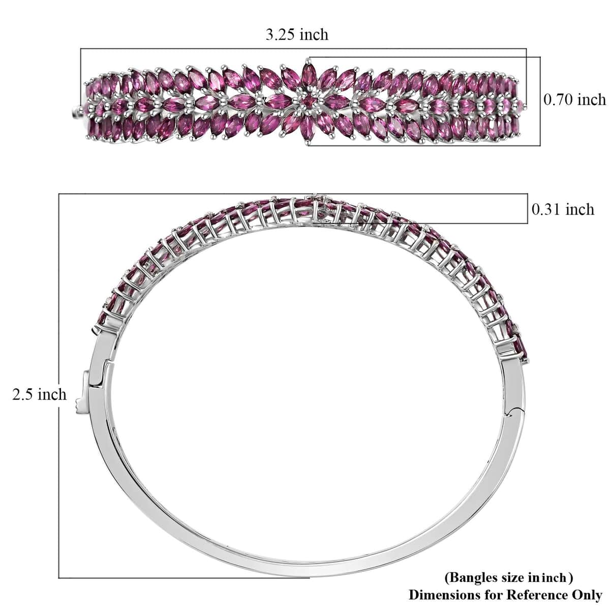 Orissa Rhodolite Garnet Floral Spray Bangle Bracelet in Platinum Over Sterling Silver (8.00 In) 14.10 ctw image number 5