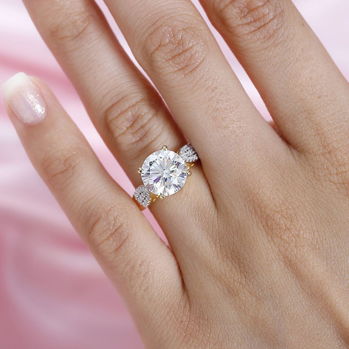 Strontium Titanate and Moissanite Ring in Vermeil Yellow Gold Over Sterling Silver (Size 6.0) 6.10 ctw image number 3