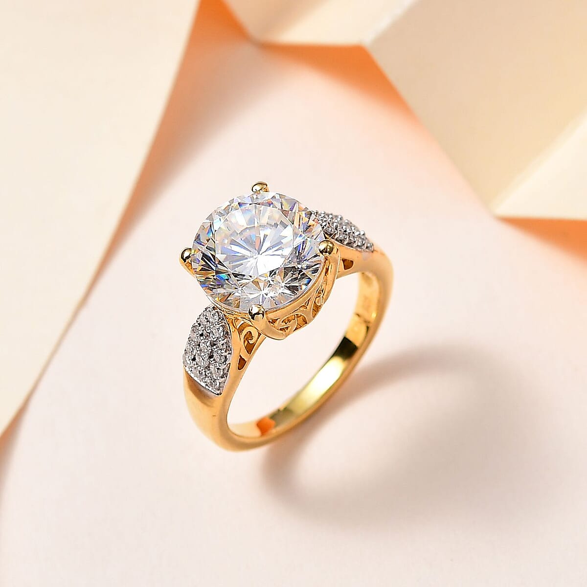 Strontium Titanate and Moissanite Ring in Vermeil Yellow Gold Over Sterling Silver (Size 7.0) 6.10 ctw image number 1