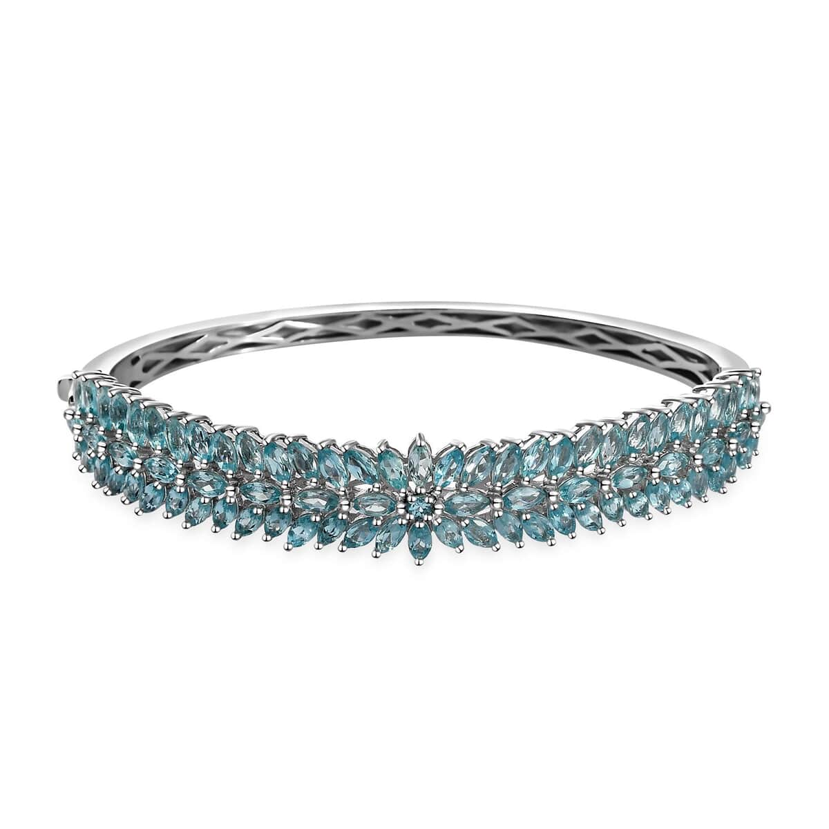 Betroka Blue Apatite Floral Spray Bangle Bracelet in Platinum Over Sterling Silver (7.25 In) 12.35 ctw image number 0