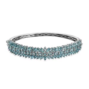 Betroka Blue Apatite Floral Spray Bangle Bracelet in Platinum Over Sterling Silver (7.25 In) 12.35 ctw