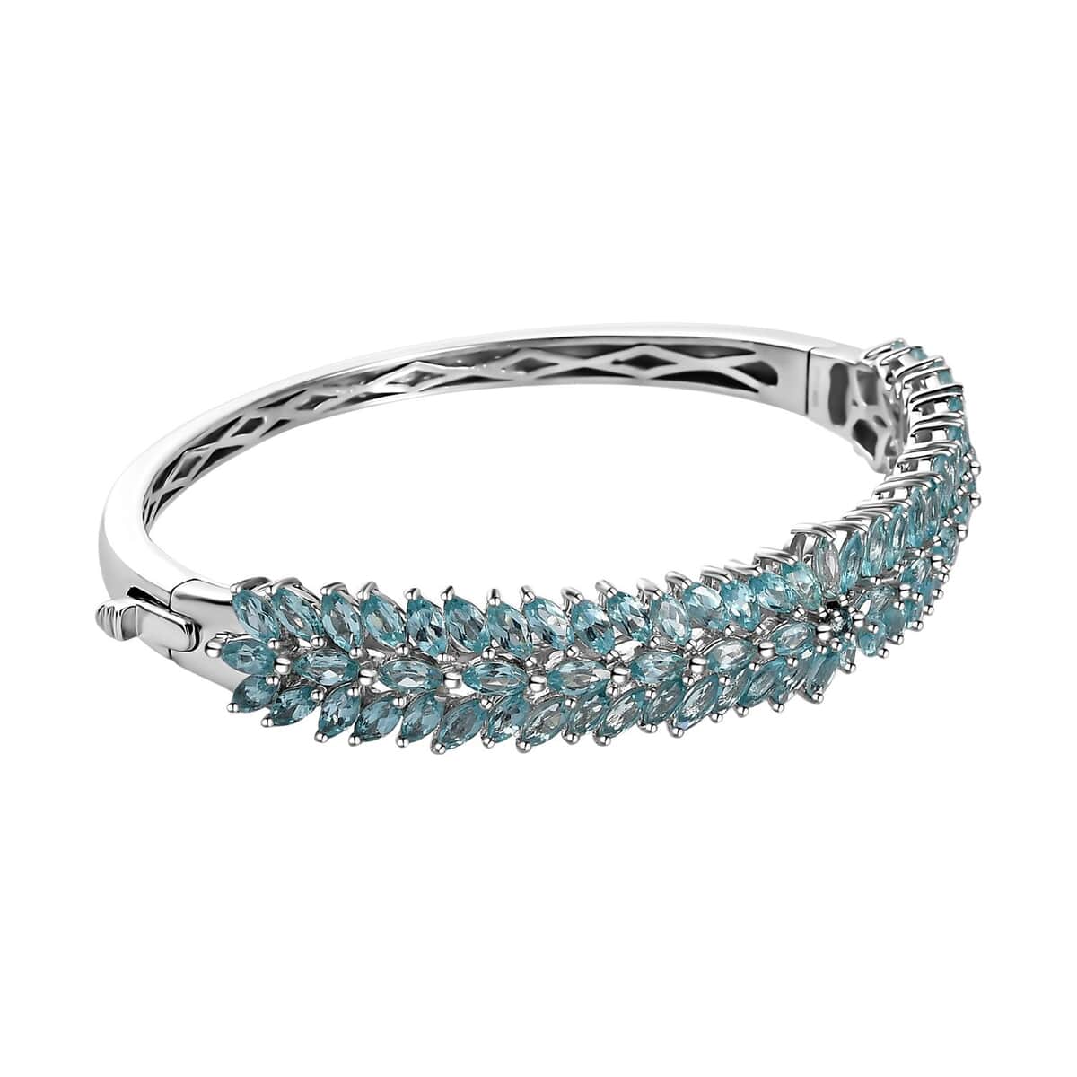 Betroka Blue Apatite Floral Spray Bangle Bracelet in Platinum Over Sterling Silver (7.25 In) 12.35 ctw image number 3