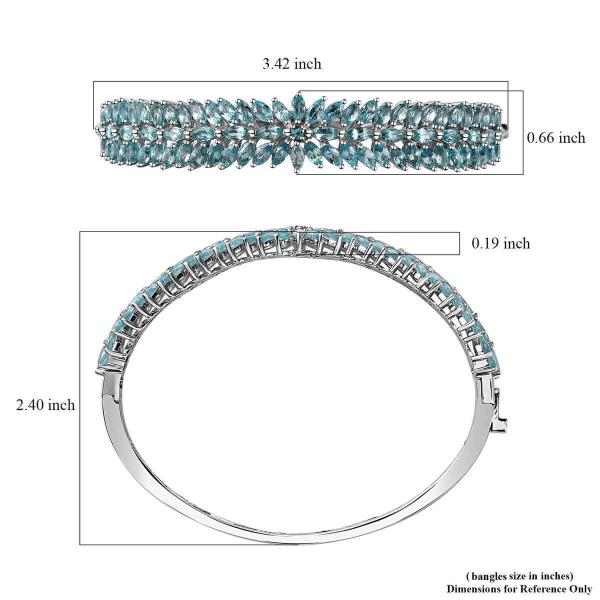 Betroka Blue Apatite Floral Spray Bangle Bracelet in Platinum Over Sterling Silver (7.25 In) 12.35 ctw image number 5