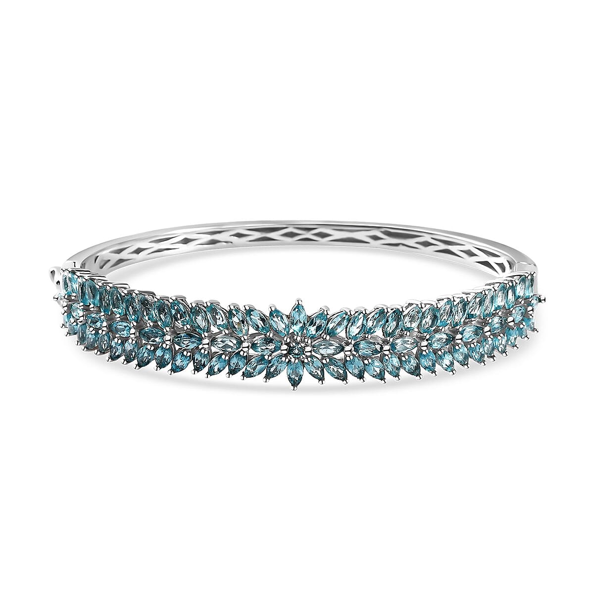 Betroka Blue Apatite Floral Spray Bangle Bracelet in Platinum Over Sterling Silver (8.00 In) 12.35 ctw image number 0