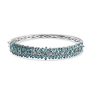 Betroka Blue Apatite Floral Spray Bangle Bracelet in Platinum Over Sterling Silver (8.00 In) 12.35 ctw