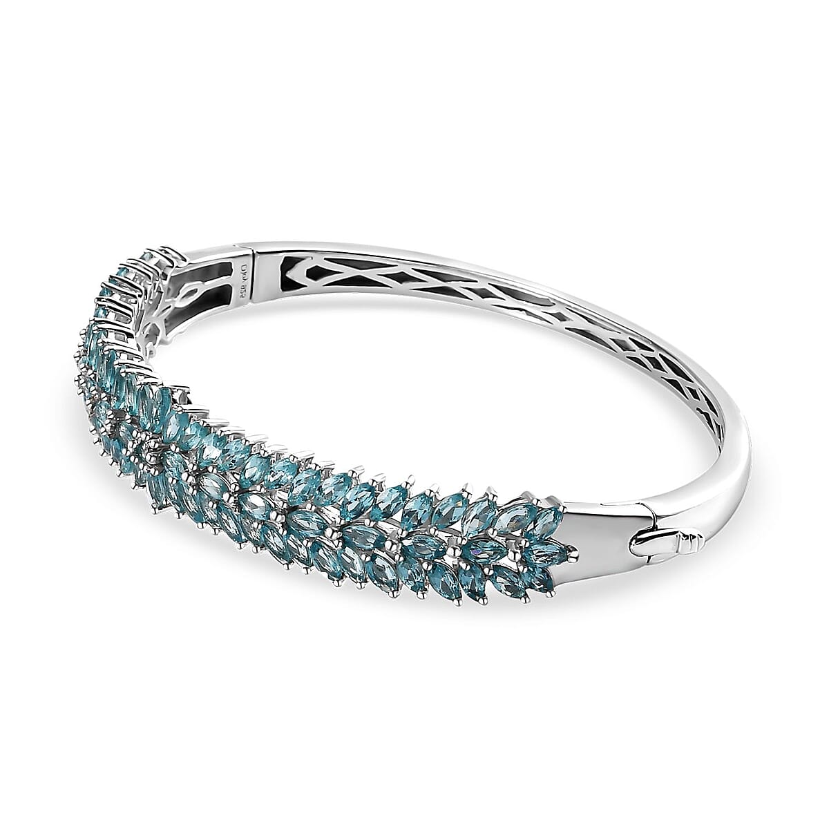 Betroka Blue Apatite Floral Spray Bangle Bracelet in Platinum Over Sterling Silver (8.00 In) 12.35 ctw image number 3