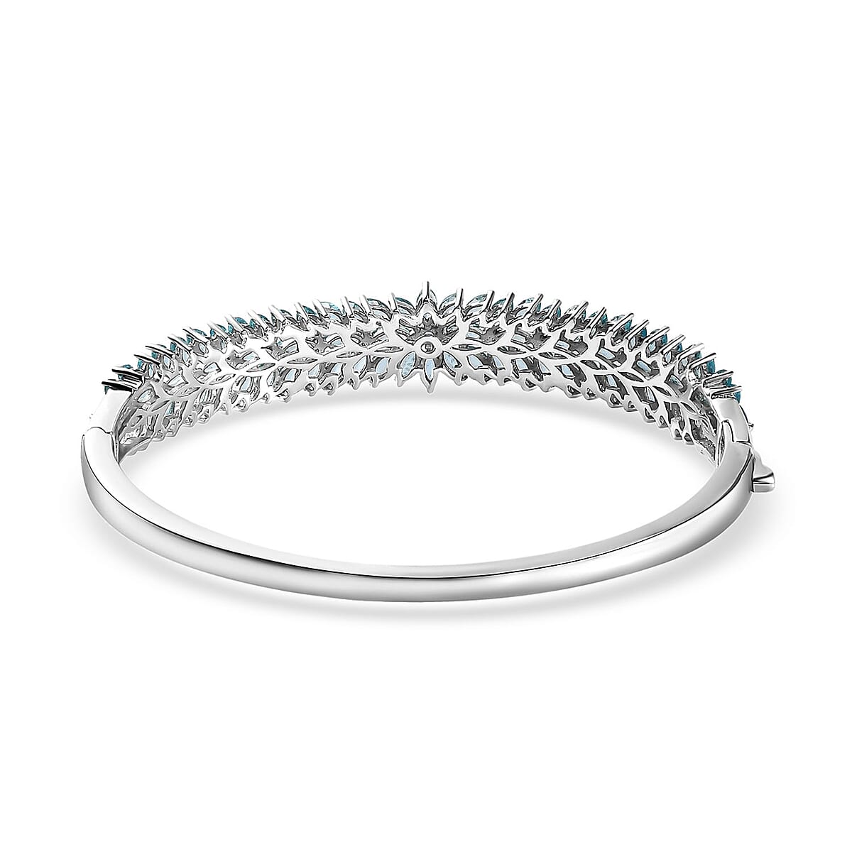 Betroka Blue Apatite Floral Spray Bangle Bracelet in Platinum Over Sterling Silver (8.00 In) 12.35 ctw image number 4