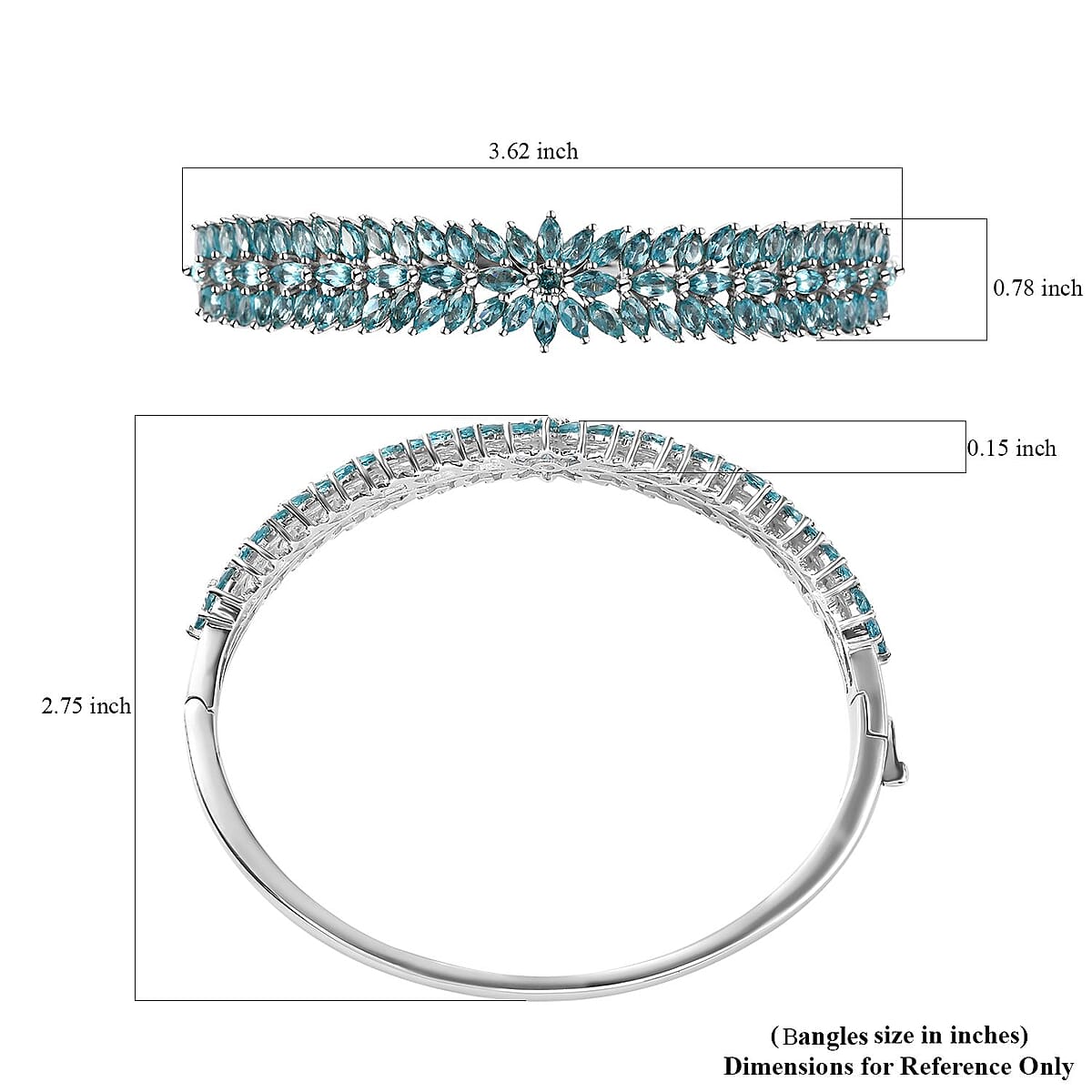 Betroka Blue Apatite Floral Spray Bangle Bracelet in Platinum Over Sterling Silver (8.00 In) 12.35 ctw image number 5