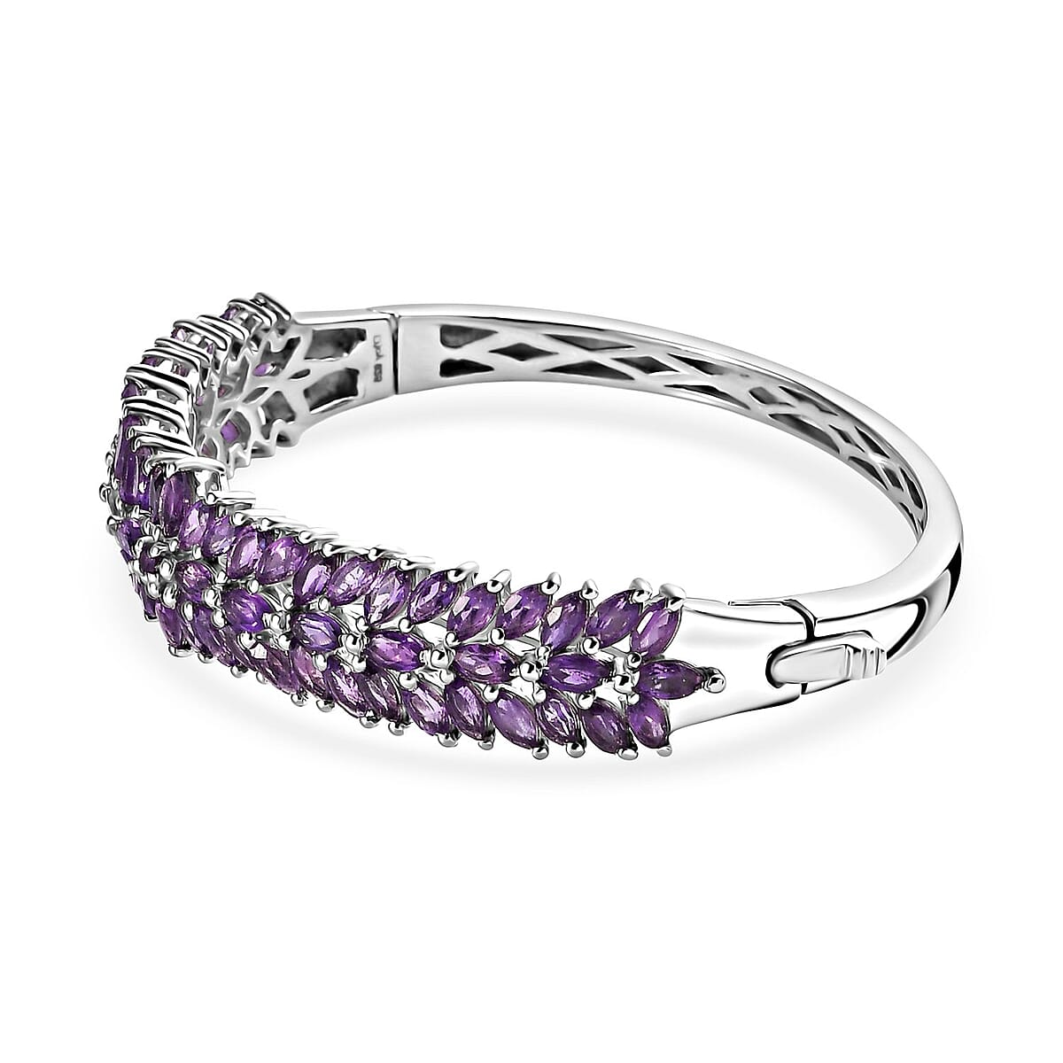 Lusaka Amethyst Floral Spray Bangle Bracelet in Platinum Over Sterling Silver (6.50 In) 11.00 ctw image number 3