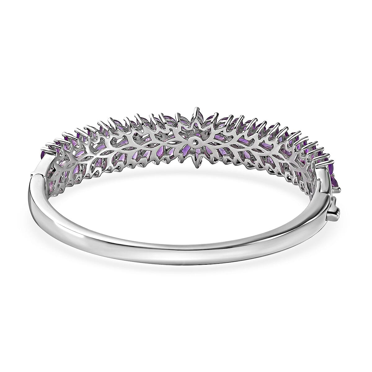 Lusaka Amethyst Floral Spray Bangle Bracelet in Platinum Over Sterling Silver (6.50 In) 11.00 ctw image number 4