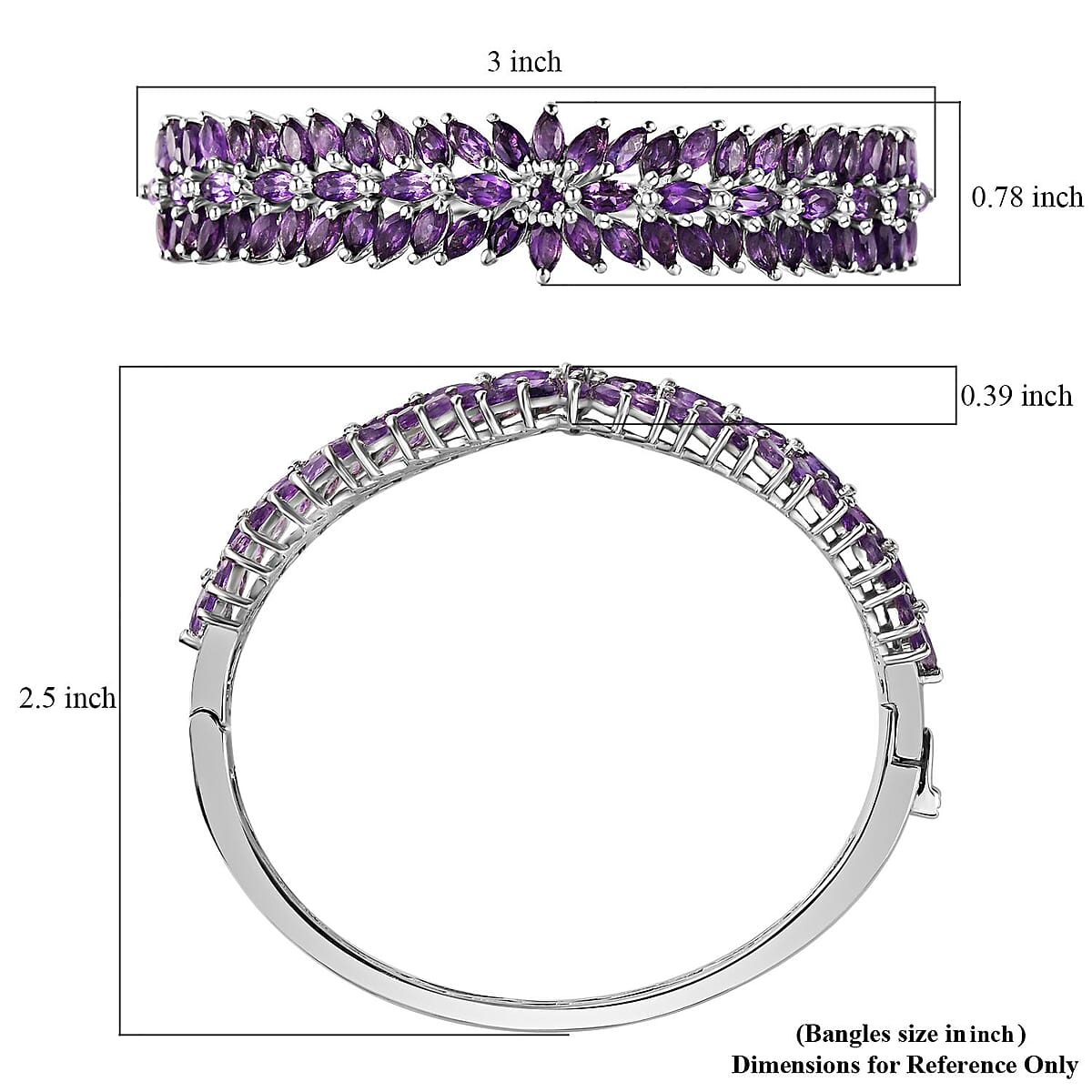 Lusaka Amethyst Floral Spray Bangle Bracelet in Platinum Over Sterling Silver (6.50 In) 11.00 ctw image number 5