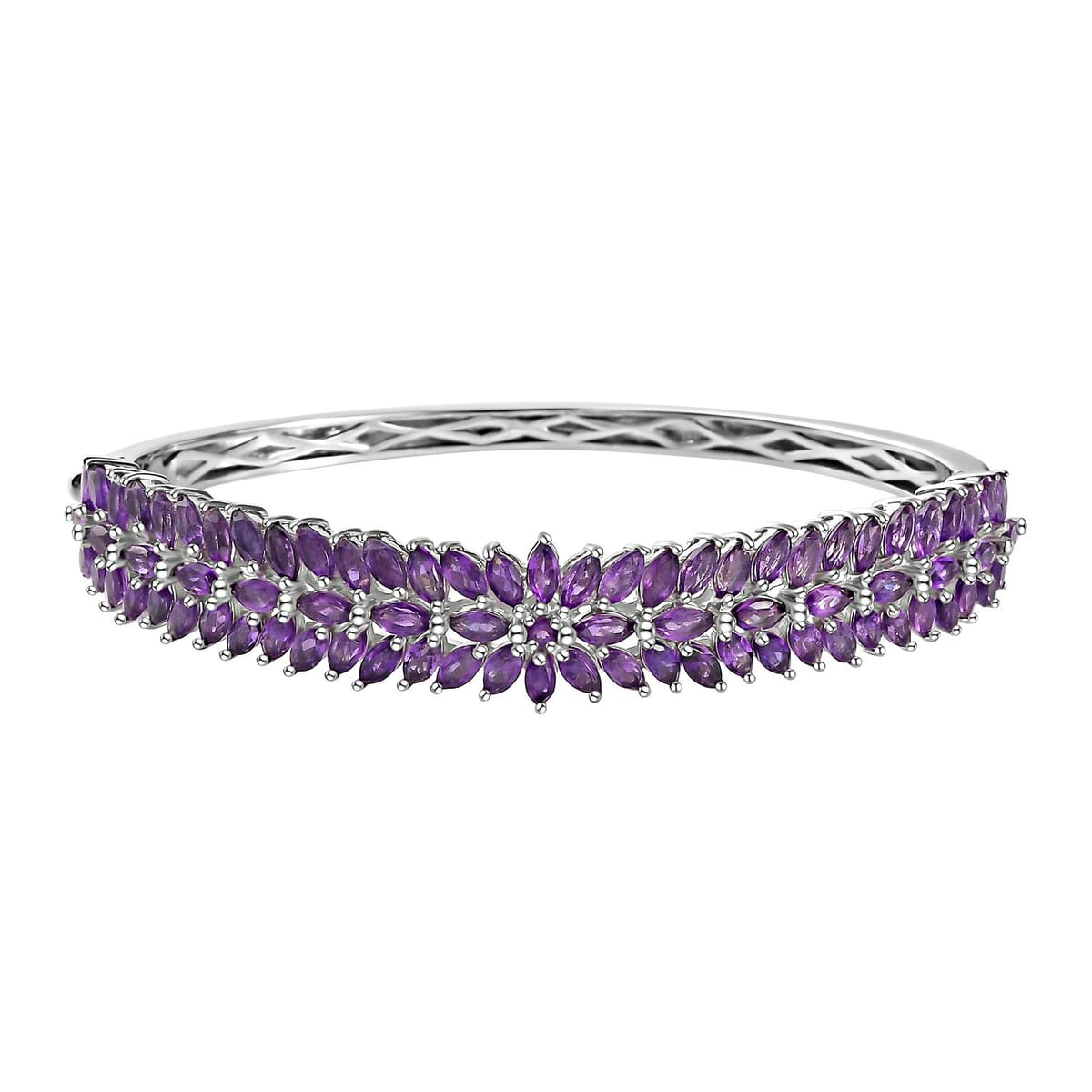 Lusaka Amethyst Floral Spray Bangle Bracelet in Platinum Over Sterling Silver (7.25 In) 11.00 ctw image number 0