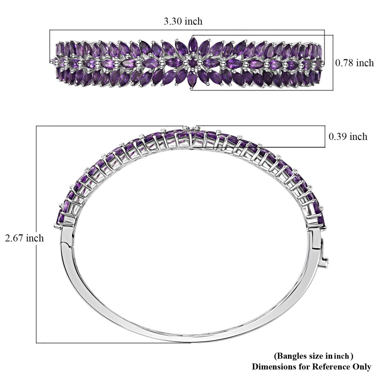 Lusaka Amethyst Floral Spray Bangle Bracelet in Platinum Over Sterling Silver (7.25 In) 11.00 ctw image number 5
