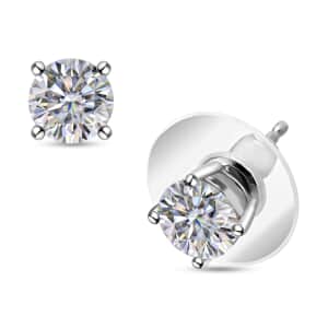 Strontium Titanate Solitaire Stud Earrings in Platinum Over Sterling Silver 2.50 ctw