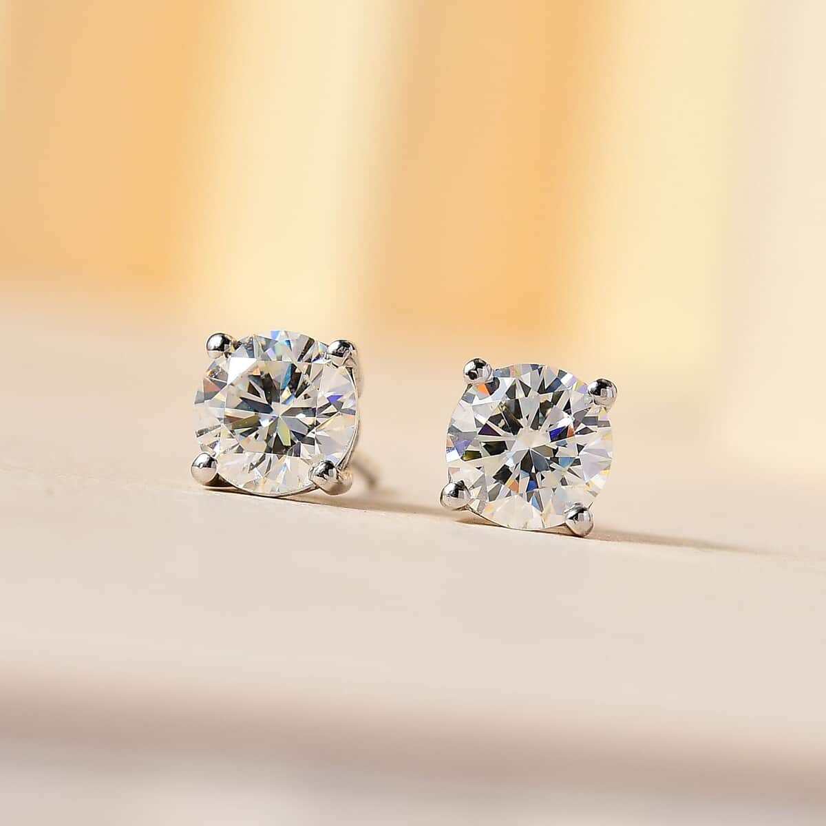 Strontium Titanate Solitaire Stud Earrings in Platinum Over Sterling Silver 2.50 ctw image number 1