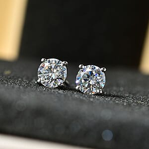 Strontium Titanate Solitaire Stud Earrings in Platinum Over Sterling Silver 2.50 ctw