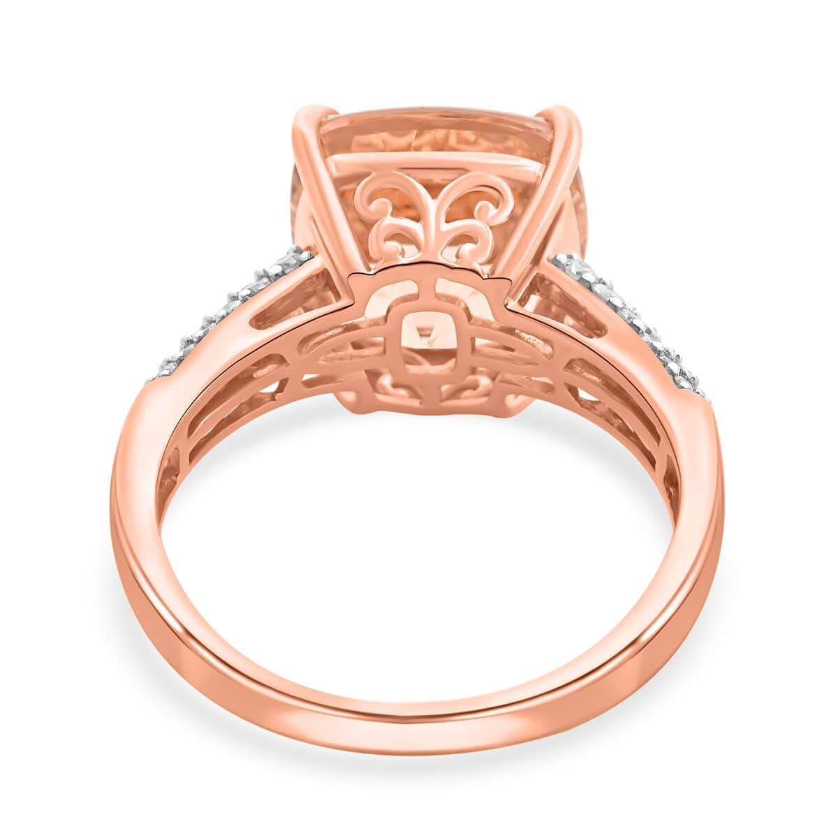 Luxoro 14K Rose Gold AAA Marropino Morganite and G-H I2 Diamond Ring (Size 10.0) 6.80 ctw image number 4