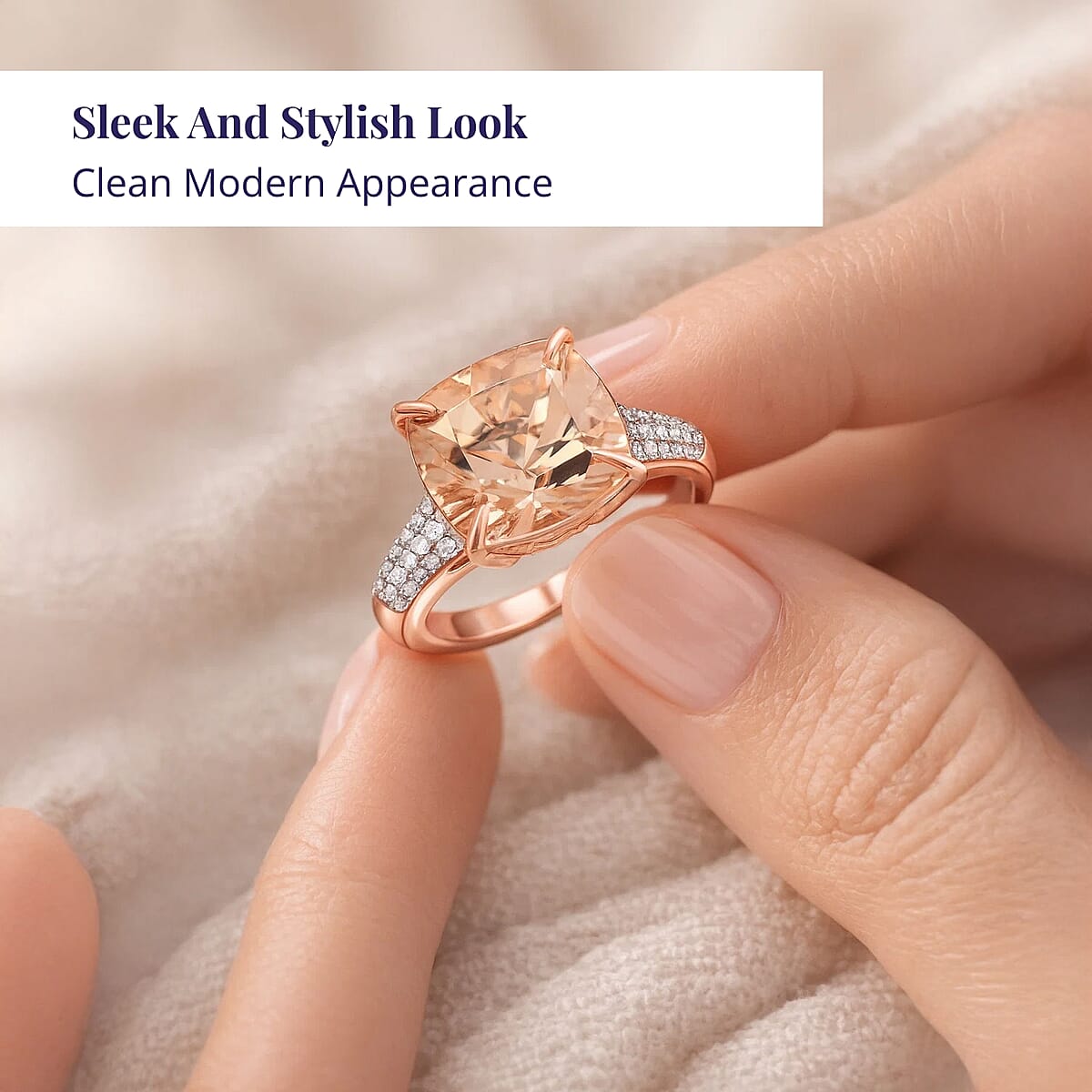 Luxoro 14K Rose Gold AAA Marropino Morganite and G-H I2 Diamond Ring (Size 11.5) 6.80 ctw image number 4