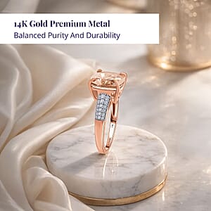 Luxoro 14K Rose Gold AAA Marropino Morganite and G-H I2 Diamond Ring (Size 5.5) 6.80 ctw