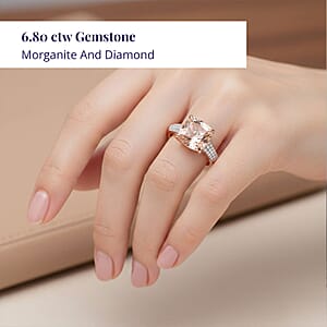 Luxoro 14K Rose Gold AAA Marropino Morganite and G-H I2 Diamond Ring (Size 6.0) 6.80 ctw