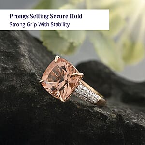 Luxoro 14K Rose Gold AAA Marropino Morganite and G-H I2 Diamond Ring (Size 6.5) 6.80 ctw