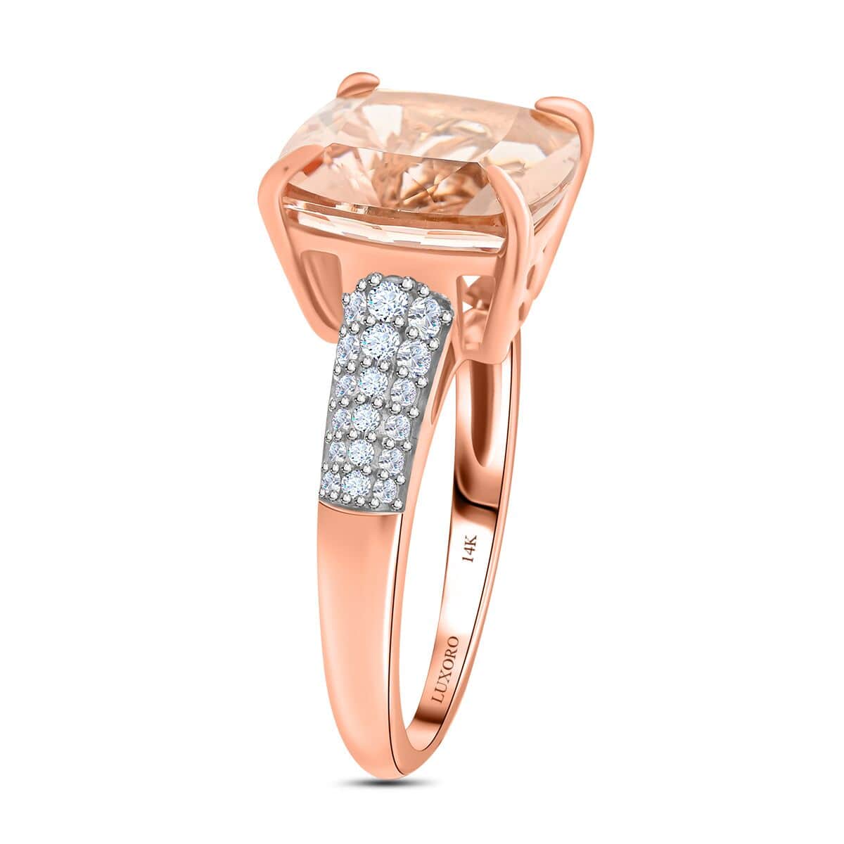 Luxoro 14K Rose Gold AAA Marropino Morganite and G-H I2 Diamond Ring (Size 8.0) 6.80 ctw image number 3
