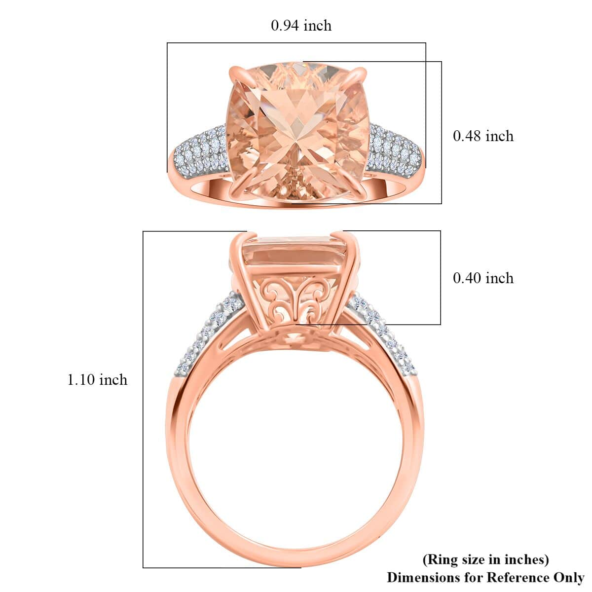 Luxoro 14K Rose Gold AAA Marropino Morganite and G-H I2 Diamond Ring (Size 8.0) 6.80 ctw image number 5