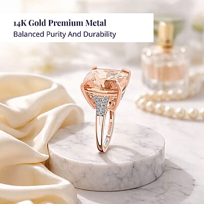 Luxoro 14K Rose Gold AAAA Marropino Morganite and G-H I2 Diamond Ring (Size 10.0) 4.65 Grams 13.25 ctw