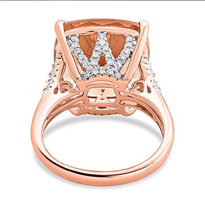 Luxoro 14K Rose Gold AAAA Marropino Morganite and G-H I2 Diamond Ring (Size 10.0) 4.65 Grams 13.25 ctw