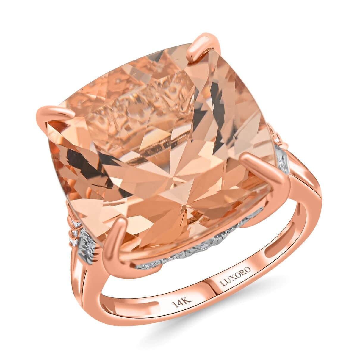 Luxoro 14K Rose Gold AAAA Marropino Morganite and G-H I2 Diamond Ring (Size 5.0) 4.65 Grams 13.25 ctw image number 0