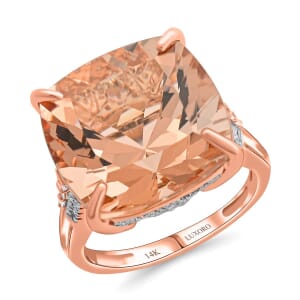 Luxoro 14K Rose Gold AAAA Marropino Morganite and G-H I2 Diamond Ring (Size 5.0) 4.65 Grams 13.25 ctw