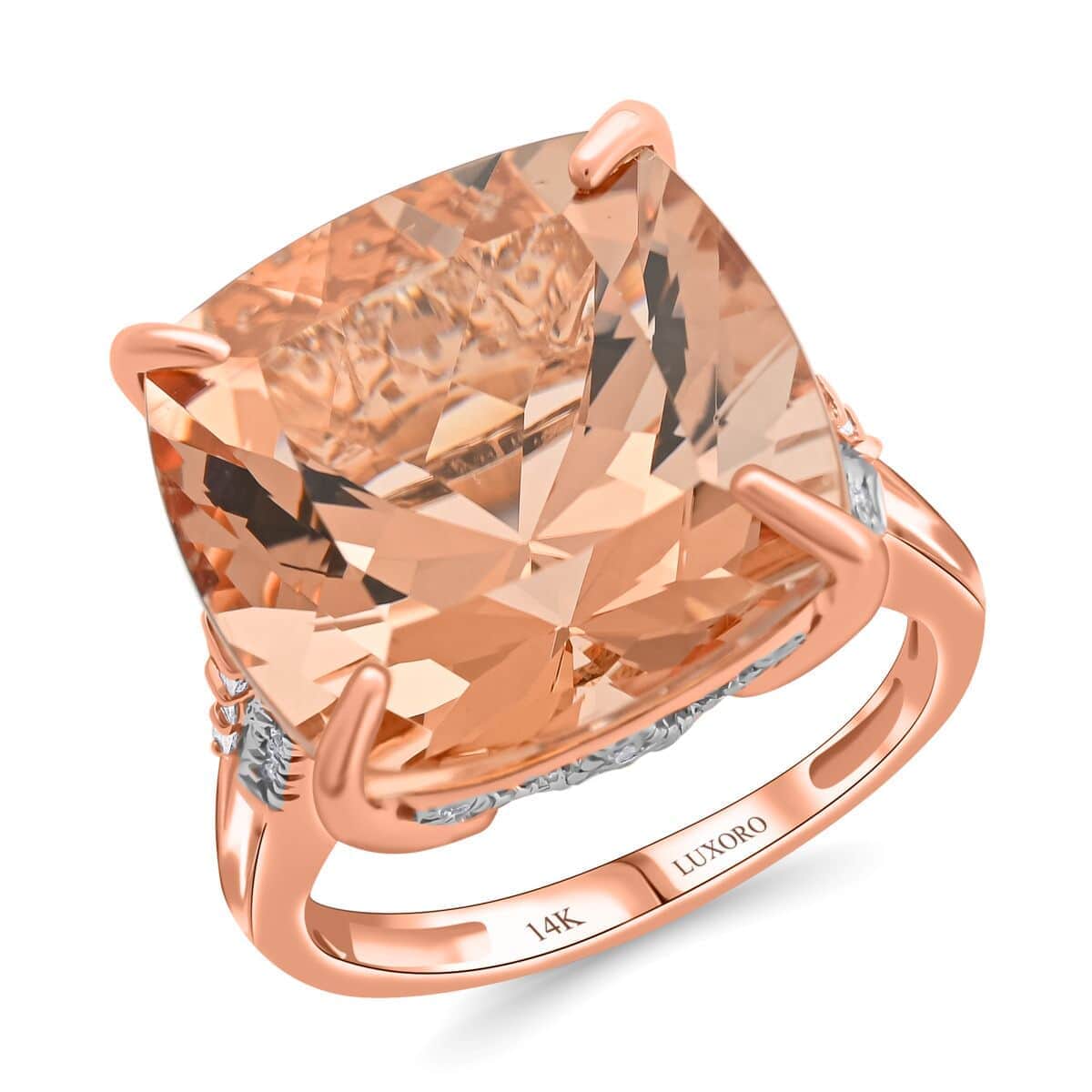 Luxoro 14K Rose Gold AAAA Marropino Morganite and G-H I2 Diamond Ring (Size 6.0) 4.65 Grams 13.25 ctw image number 0