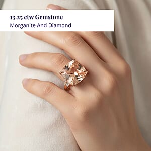 Luxoro 14K Rose Gold AAAA Marropino Morganite and G-H I2 Diamond Ring (Size 6.0) 4.65 Grams 13.25 ctw