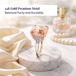 Luxoro 14K Rose Gold AAAA Marropino Morganite and G-H I2 Diamond Ring (Size 6.0) 4.65 Grams 13.25 ctw