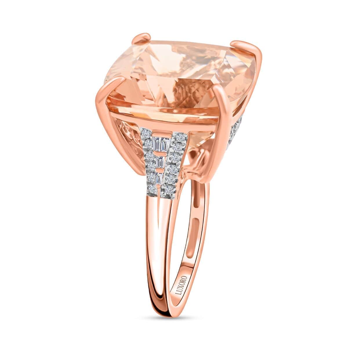 Luxoro 14K Rose Gold AAAA Marropino Morganite and G-H I2 Diamond Ring (Size 6.0) 4.65 Grams 13.25 ctw image number 3